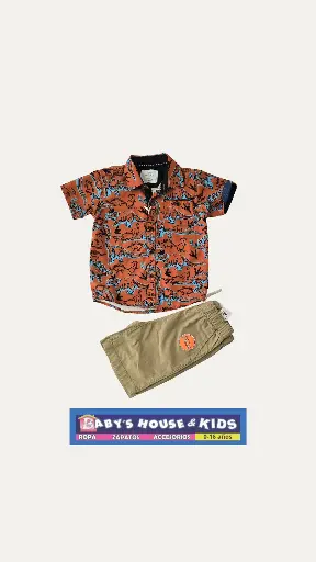 Camisa de dinosaurios y short cargo con regulador en cintura, talla 4t varon