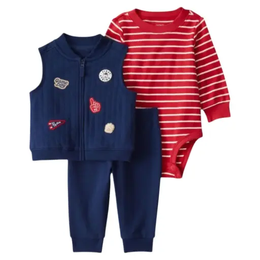 Set 3 piezas azul marino y rojo, talla 18 meses