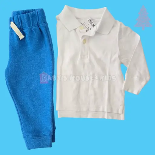 Set Casual con buzito azul y calientito talla 9 meses