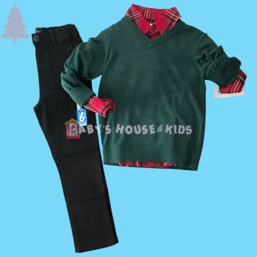 Outfit con sweater verde y pantalón oscuro, talla 6