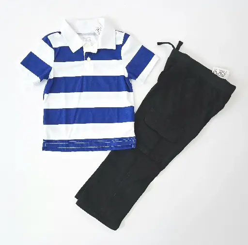 Camisa polo y Pantalón bombero con regulador en la cintura, talla 4t varón 