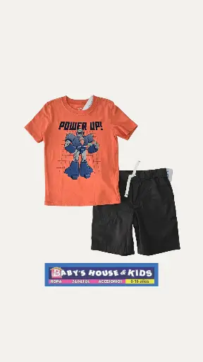 Camiseta y short  cargo ajustable en cintura talla 5t de varón 