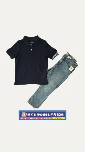 Polo azul marino y Jean + ancho de cintura talla 5 de varón 