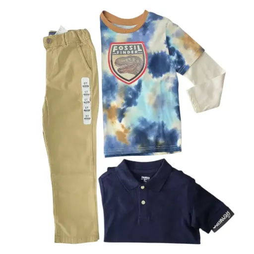 Outfit con camisa 3d 🦖, polo azul marino y pantalón caky