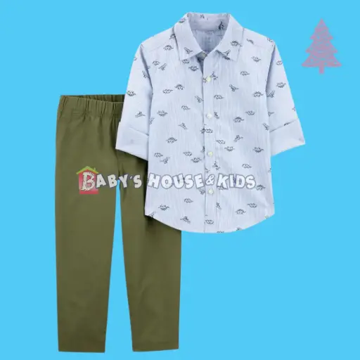 Set Camisa m/l y pantalón verde ,talla 5t