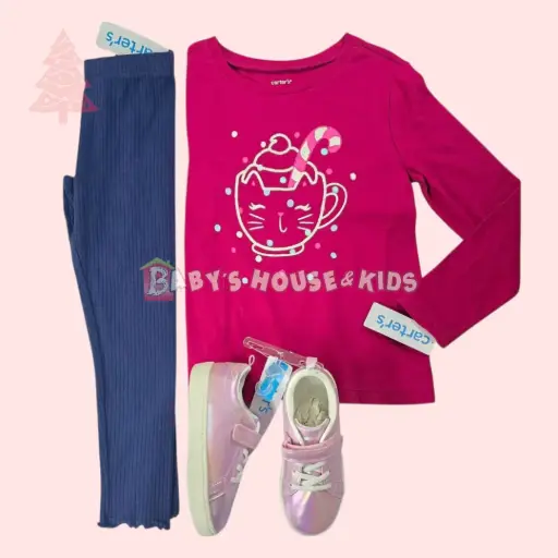 Camisetamanga larga de algodón y leggings azul, talla 6 