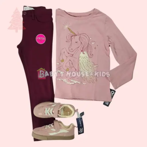 Camiseta manga larga de algodón y Jeggings ocre, talla 6 