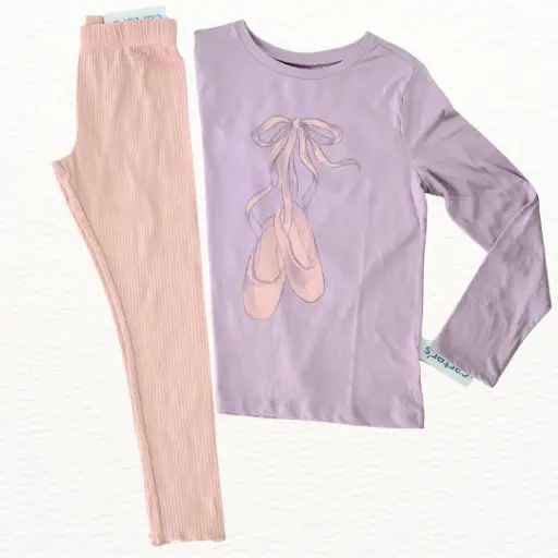 Camisa manga larga de algodón y leggings, talla 6 