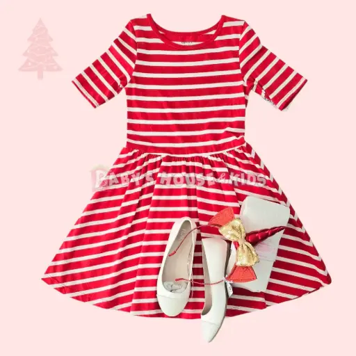 Vestido de algodón Rojo y blanco, talla 6