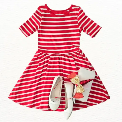 Vestido de algodón Rojo y blanco, talla 6