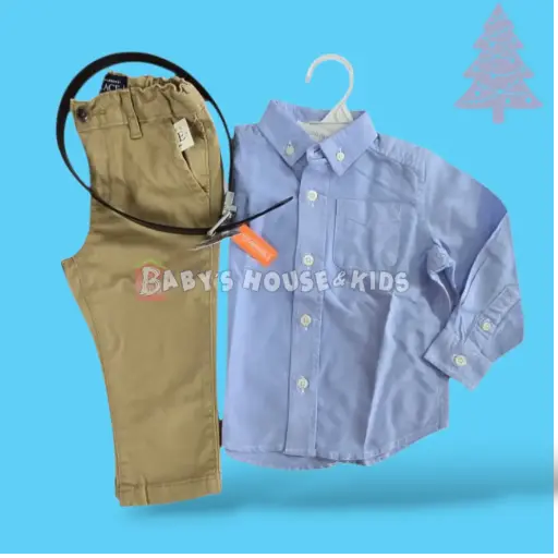 Set formal ; Camisa manga larga y pantalón caky, talla 18 meses