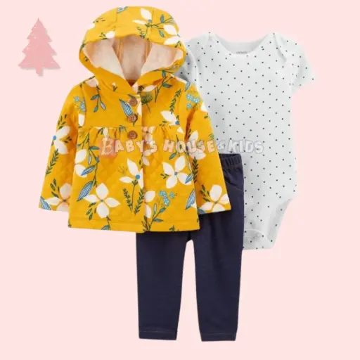 Set calientito 3 piezas, con chaqueta amarilla, talla 18 meses