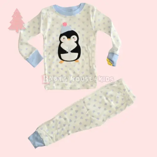 Pijama manga larga de pingüino , de tela de algodón, talla 18 meses