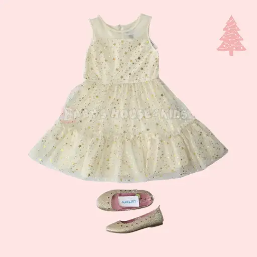 Vestido dorado con estrellas, talla 2t