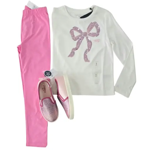  Manga larga de algodón con lentejuelas y legging con brillos, talla 7