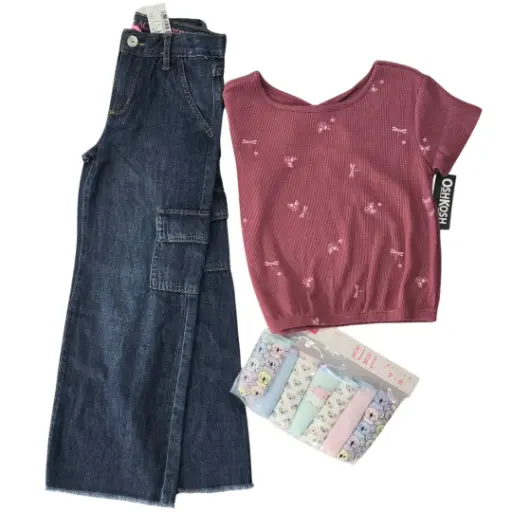 Blusa ocre de algodón y Jeans cargo, talla 7