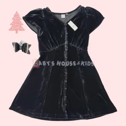 Vestido manga corta negro de pana, talla 8 