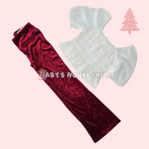 Blusa blanca talle corto y pantalón acampanado, talla 8