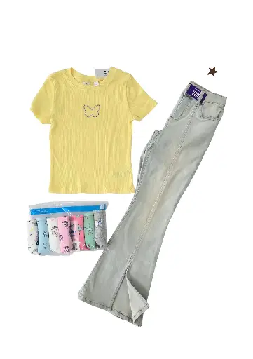 Camiseta stretch y Flare Jeans, talla 8