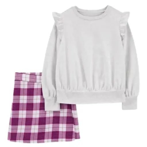 Blusa manga larga estilo suéter y falda cuadrícula, talla 8