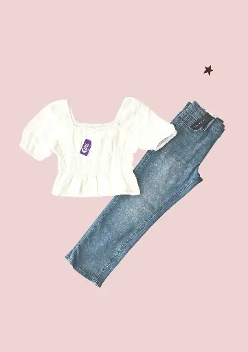 Set Blusa crop top y Jean Tommy Stretch ancho talla 10
