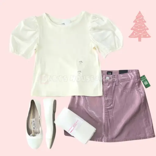 Blusa algodón y falda brillante, talla 10