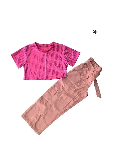 Camisa crop top y Jean ancho, talla 10 niña