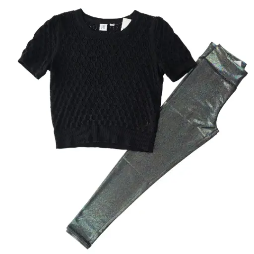 Blusa bordada y jeggings brillante, talla 10 