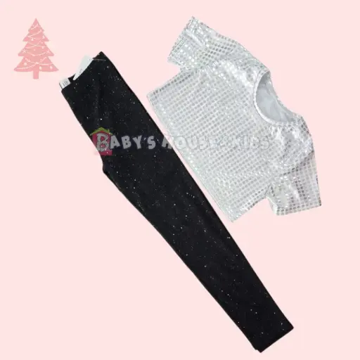 Blusa brillante taller corto y jeggings, talla 10