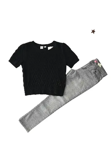 Blusa bordada crop top y Jean super skinny, talla 10 niña
