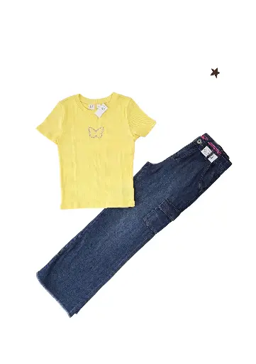 Camisa stretch y Jean bombero ancho, talla 12