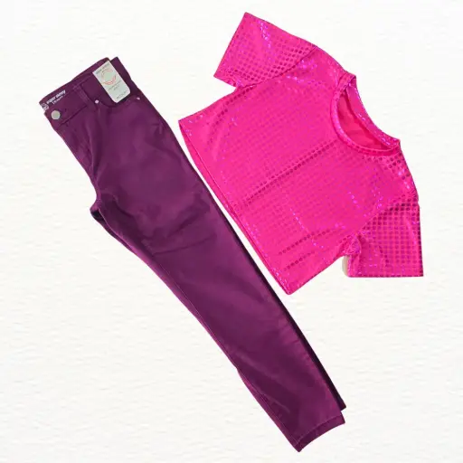 Blusa talle corto y jeggings ocre, talla 12 