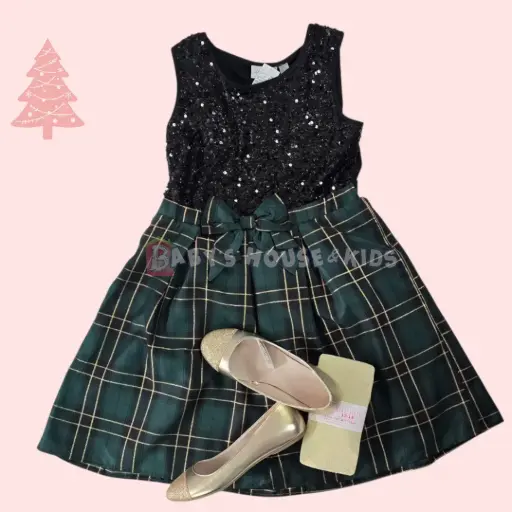 Vestido verde y cuadriculado de temporada ☃️ talla 12
