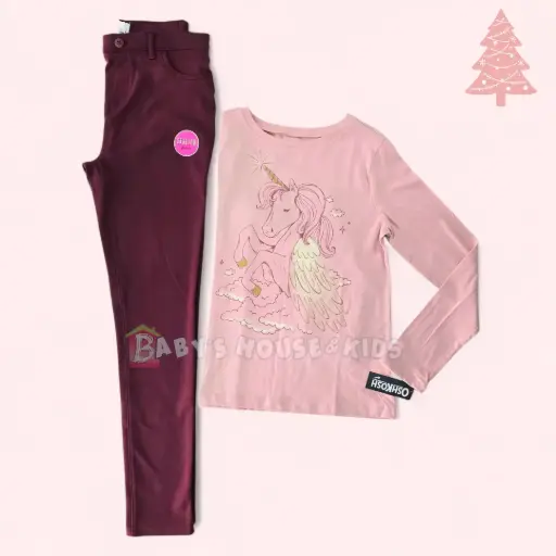 Camiseta de algodón y jeggings ocre,talla 14