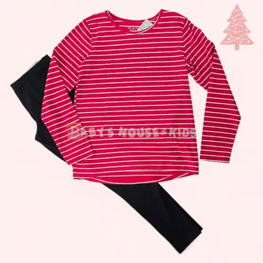 Camiseta de algodón manga larga a rayas y leggin talla 14