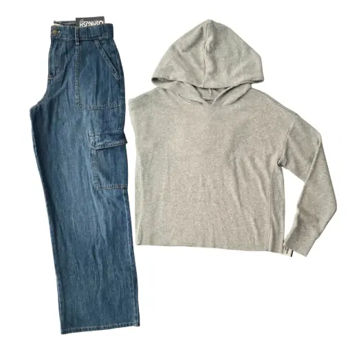 Hoodie 100 % algodón y pantalón jeans ancho, talla14 