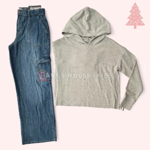 Hoodie 100 % algodón y pantalón jeans ancho, talla14 