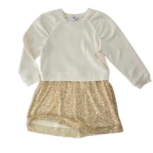 Vestido manga larga ivory y dorado talla 14