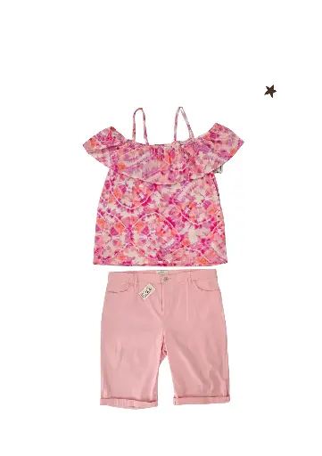 Blusa escotada y short stretch largo talla 16