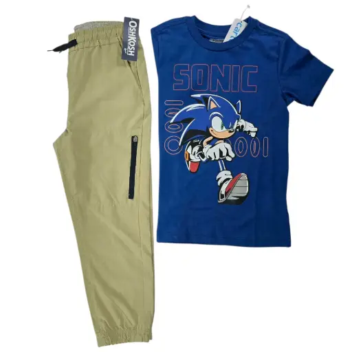 Camiseta sonic y buzo tela deportivo, talla 6