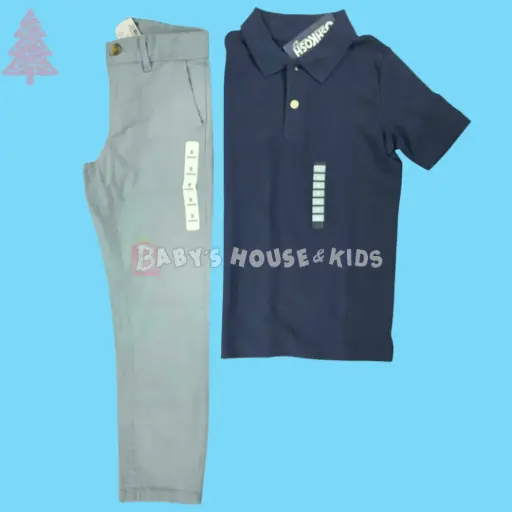 Polo azul marino y pantalón gris, talla 6