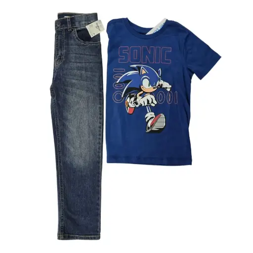 Camiseta Sonic y Jeans, talla 7