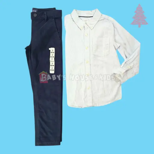 Manga larga de botones y pantalón azul marino, talla 7