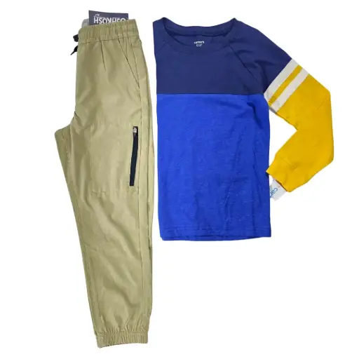 Manga larga de algodón y buzo caqui de tela deportiva, talla 7