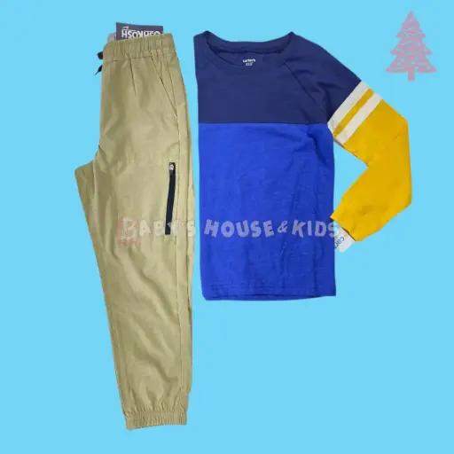 Manga larga de algodón y buzo caqui de tela deportiva, talla 7