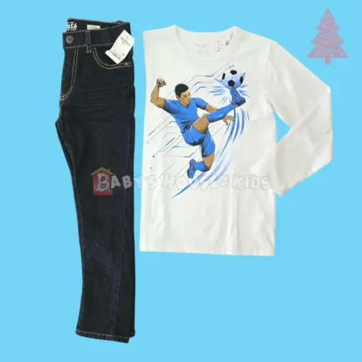 Manga larga de algodón y Jeans oscuros, talla 7