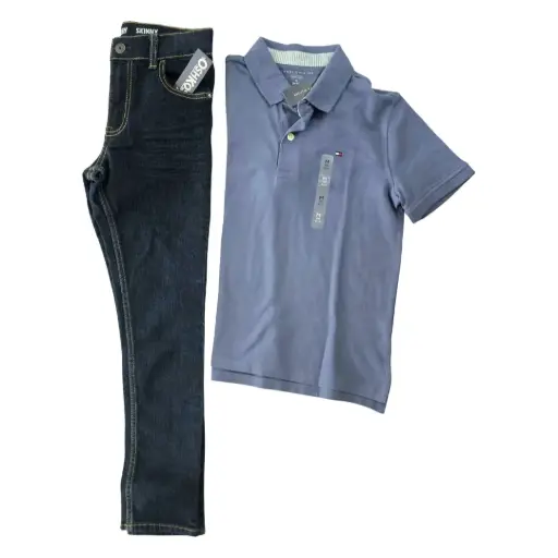 Polo azul claro turquesa y Jeans talla 8