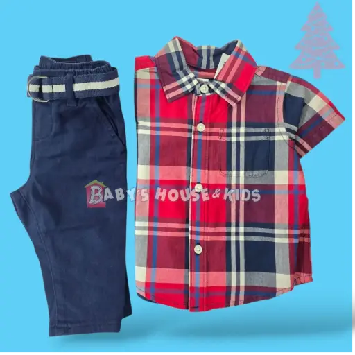 Set Camisa y pantalón con faja talla 3 meses 