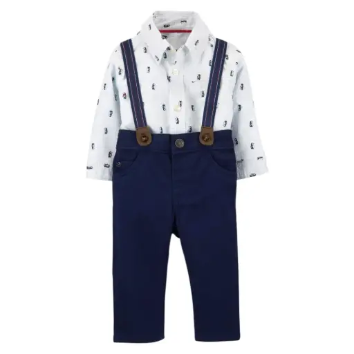 Set algodón pantalón overol  con tirantes🐧 talla 6 meses