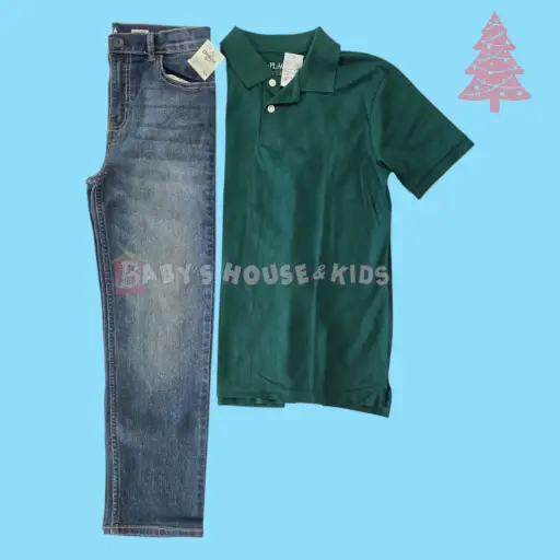 Polo verde y Jeans recto, talla 10